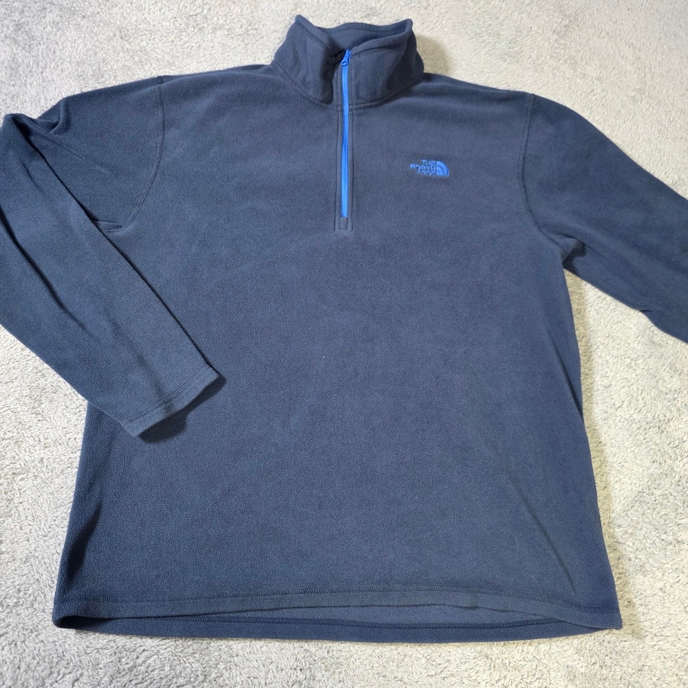 The North Face Mens M TKA 100 Glacier 1/4 Zip Fleece Pullover Navy Blue Logo